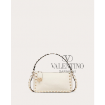 Real quality fake valentino canada Small Rockstud Grainy Calfskin Crossbody Bag for Woman in Light Ivory
