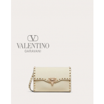 Buy replica Valentino toronto Small Rockstud Grainy Calfskin Crossbody Bag for Woman in Light Ivory