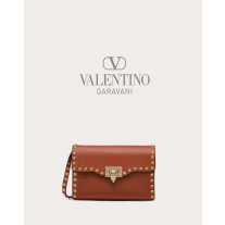 reps valentino canada locations Small Rockstud Grainy Calfskin Crossbody Bag for Woman in Saddle Brown