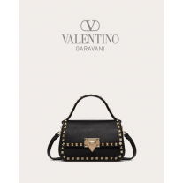 Shop fake valentino yorkdale toronto Small Rockstud Grainy Calfskin Handbag for Woman in Black