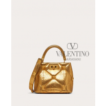 reps valentino canada locations Small Roman Stud The Handle Bag In Metallic Snakeskin for Woman in Antique Brass
