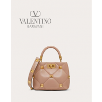 Real quality fake valentino canada Small Roman Stud The Handle Bag In Nappa for Woman in Rose Cannelle