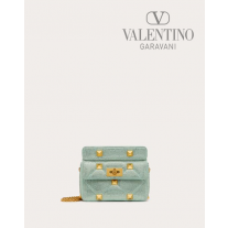 copy valentino canada yorkdale Small Roman Stud The Shoulder Bag With Chain And Rhinestones for Woman in Aquamarine