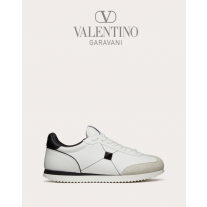 Fake Valentino toronto Stud Around Low-top Calfskin And Nappa Leather Sneaker for Man in White/ Black