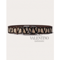 cheap fake valentino canada store Toile Iconographe Belt With Leather Detailing for Man in Beige/black