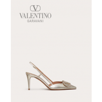reps valentino canada locations Vlogo Glow Laminated Nappa Slingback Pump 80 Mm / 3.15 In. for Woman in Platinum