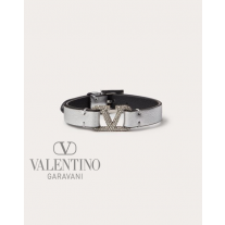 Cheap valentino canada stores Vlogo Signature Bracelet In Metallic Calfskin And Swarovski® Crystals for Woman in Silver