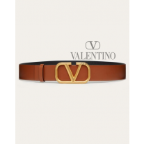 Real quality fake valentino canada Vlogo Signature Calfskin Belt 40 Mm for Man in Saddle Brown