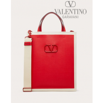 high quality fake valentino canada sale Vlogo Signature Canvas Shopping Bag for Man in Rouge Pur/natural