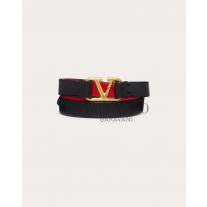 Knockoff valentino Ottawa Vlogo Signature Double-strap Bracelet In Calfskin for Woman in Black/pure Red