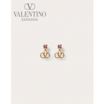 Top quality cheap valentino canada online Vlogo Signature Earrings In Metal And Swarovski® Crystals for Woman in Gold/pink