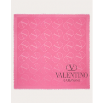 fakes valentino Ottawa Vlogo Signature Jacquard Shawl In Silk And Wool 140x140 Cm for Woman in Eclectic Pink