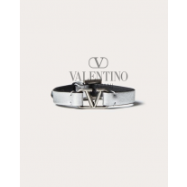 fakes valentino Ottawa Vlogo Signature Leather Bracelet for Man in Silver/black