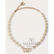 Shop replica valentino canada yorkdale Vlogo Signature Metal Choker With Swarovski® Pearls for Man in Gold