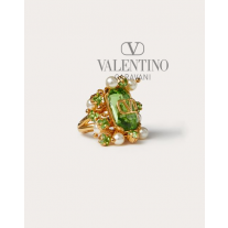Knockoff valentino Ottawa Vlogo Signature Metal Ring With Pearls And Crystals E-commerce Exclusive for Woman in Gold/green