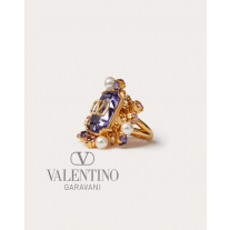 Discount valentino canada locations Vlogo Signature Metal Ring With Pearls And Crystals for Woman in Gold/purple