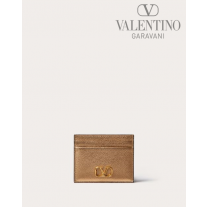 high quality fake valentino canada sale Vlogo Signature Metallic Grainy Calfskin Cardholder for Woman in Antique Brass Dark
