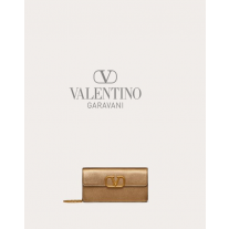 cheap fake valentino canada store Vlogo Signature Metallic Grainy Calfskin Wallet With Chain for Woman in Antique Brass Dark