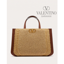 copy valentino canada yorkdale Vlogo Signature Raffia Handbag for Woman in Natural/saddle Brown