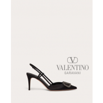 Buy knockoff valentino canada online Vlogo Signature Satin Slingback Pumps 80mm for Woman in Black
