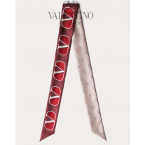 AAA quality fake valentino canada sale Vlogo Signature Silk Bandeau Scarf for Woman in Pink/red