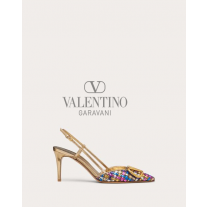 Buy fake valentino canada outlet Vlogo Signature Slingback Pump In Woven Metallic Nappa 80mm for Woman in Gold/multicolor
