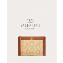 Buy knockoff valentino canada online Vlogo Signature Straw Pouch for Woman in Natural/saddle Brown