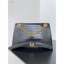 Balenciaga Crush Small Chain Bag 31CM Crocodile Embossed Calfskin Black
