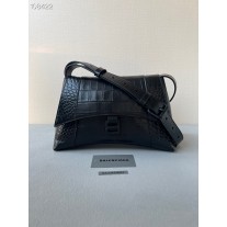 Balenciaga Downtown Shoulder Bag Supple Crocodile Embossed Black