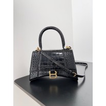 Balenciaga Large Hourglass Handbag 23CM Crocodile Embossed Black