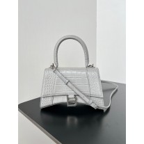 Balenciaga Large Hourglass Handbag 23CM Crocodile Embossed Gray