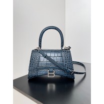 Balenciaga Large Hourglass Handbag 23CM Crocodile Embossed Navy