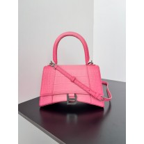 Balenciaga Large Hourglass Handbag 23CM Crocodile Embossed Pink