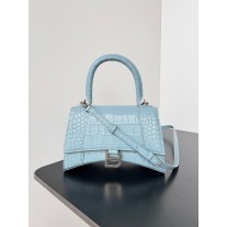 Balenciaga Large Hourglass Handbag 23CM Crocodile Embossed Sky Blue