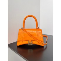 Balenciaga Large Hourglass Handbag 23CM Shiny Crocodile Embossed Orange
