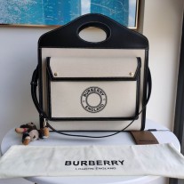 Burberry Medium Logo Graphic Canvas and Leather Pocket Bag Black