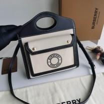 Burberry Mini Logo Graphic Canvas and Leather Pocket Bag Black