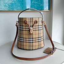 Burberry Brown Small Check Tb Bucket Bag