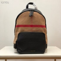 Burberry Canvas Unisex Check Abbeydale Backpack Black Leather