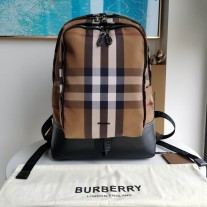 Burberry Check Cotton Canvas and Leather Backpack Brown