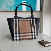 Burberry Grainy Calfskin House Check Small Canterbury Tote Black