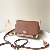 Burberry Hampshire Check and Leather Shoulder Bag Brown