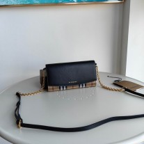 Burberry House Check and Leather Wallet with Chain Black