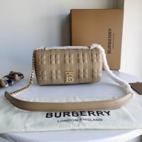 Burberry Lola Small Quilted Check Shoulder Bag Taupe