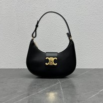 Celine Ava Triomphe Soft Bag In Smooth Calfskin Black