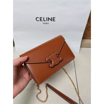 Celine Card Holder Chain Triomphe Shiny Calfskin Tan
