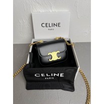 Celine Claude Mini Shiny Calfskin Chain Bag Black
