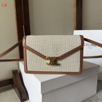 Celine Enveloppe Bag In Triomphe Canvas Calfskin Natural