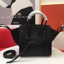 Celine Luggage Drummed Calfskin Bag 30CM Crocodile Embossed