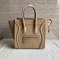 Celine Luggage Micro Handbag Drummed Calfskin Apricot 27CM
